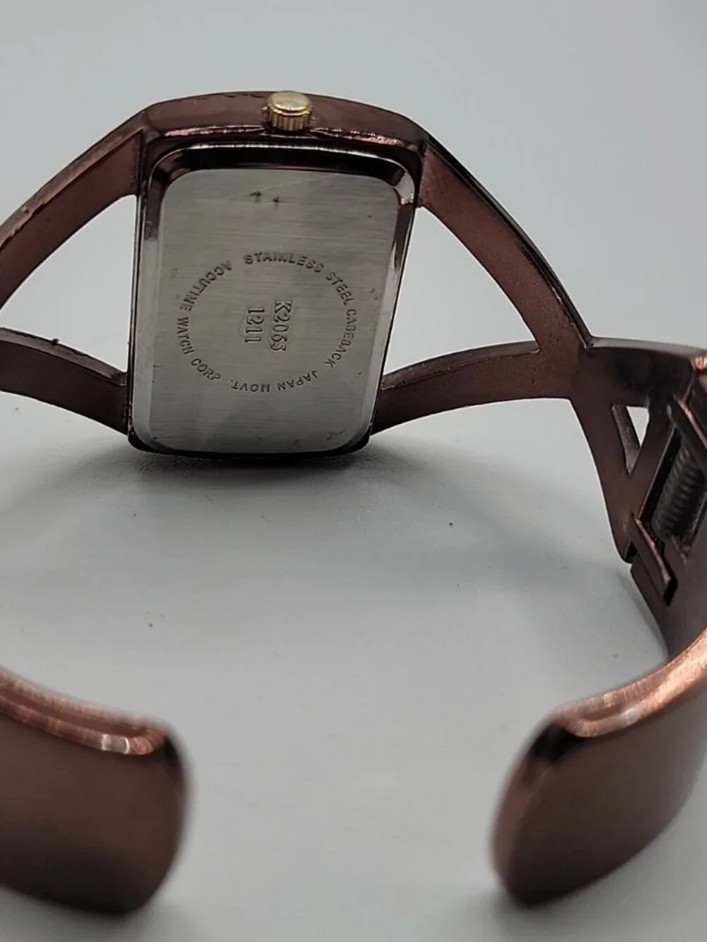 Vivani Ladies Watch Chocolate Open Cuff Bangle Hinge Bracelet Quartz Adjustable